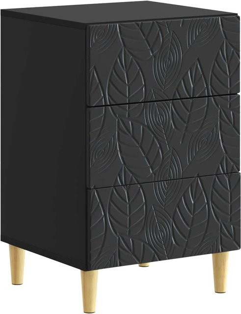 vidaXL Nachttisch in Schwarz mit Soft-Close-Schubladen aus Holzwerkstoff und Eukalyptus, modern, B/T/H: 43 x 39,5 x 66,5 cm - Bild 1