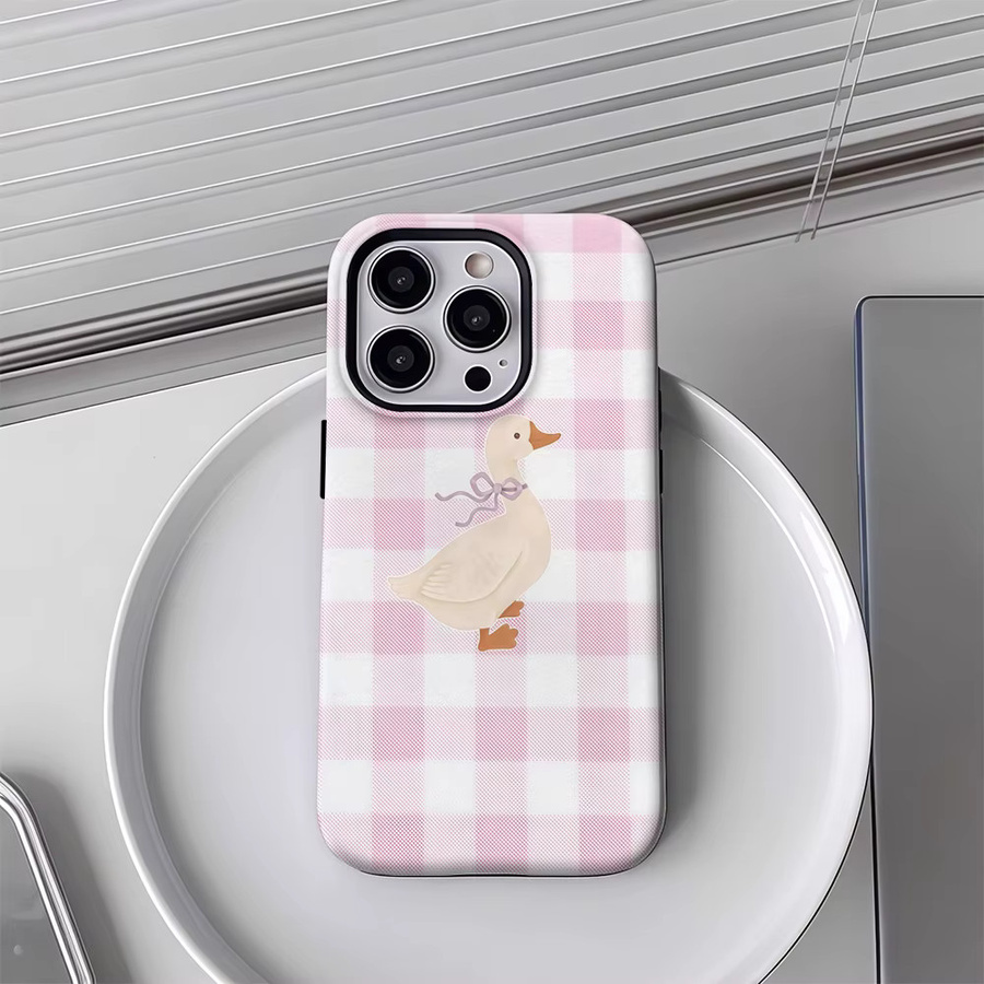 Potdemiel Handyhülle Little Duck Pink Checkerboard für iPhone 12 bis iPhone 17 Pro Max Plus mit doppelschichtiger Rückseite in Pink - Bild 3