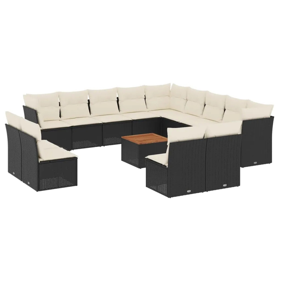 vidaXL 14-tlg Garten-Sofagarnitur aus Poly-Rattan und Akazienholz in Schwarz mit Kissen Modell 23 - Bild 2