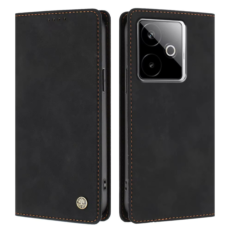 Realme GT 7T GT 7 Pro 5G Flip Cover Leder Hülle mit Anti-Diebstahl-Bürsten-Design in Schwarz und Gelb - Bild 5