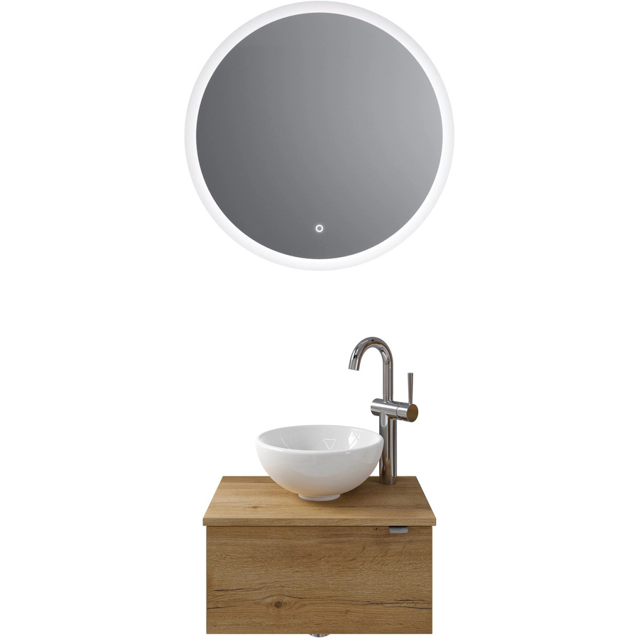 Pelipal Badmöbel-Set Serie 6915 Halifax in Eiche mit Keramik Aufsatzbecken, Waschtischunterschrank und Funktionsspiegel mit LED-Beleuchtung und Sensor-Schalter, Breite: 70 cm - Bild 2