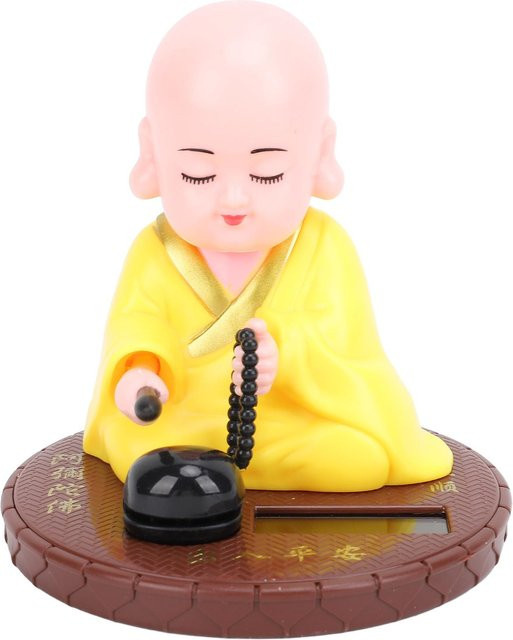 CosyHome Kleine Mönchsfigur mit Solar-Kopfschüttel-Funktion in Gelb im chinesischen Stil - Bild 1