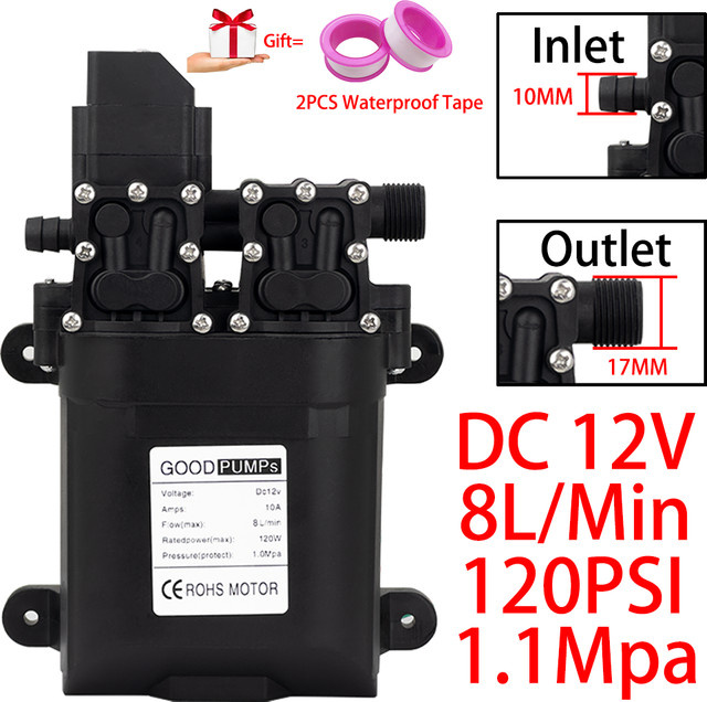 xmshxltd Hochdruck-Membranwasserpumpe DC 12 V mit 8 l/min und 120 W, selbstansaugend mit Automatikfunktion - Bild 1