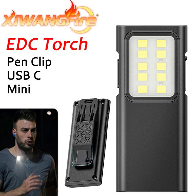 XIWANGFIRE Wiederaufladbare EDC-Taschenlampe mit Clip in Schwarz - Bild 1