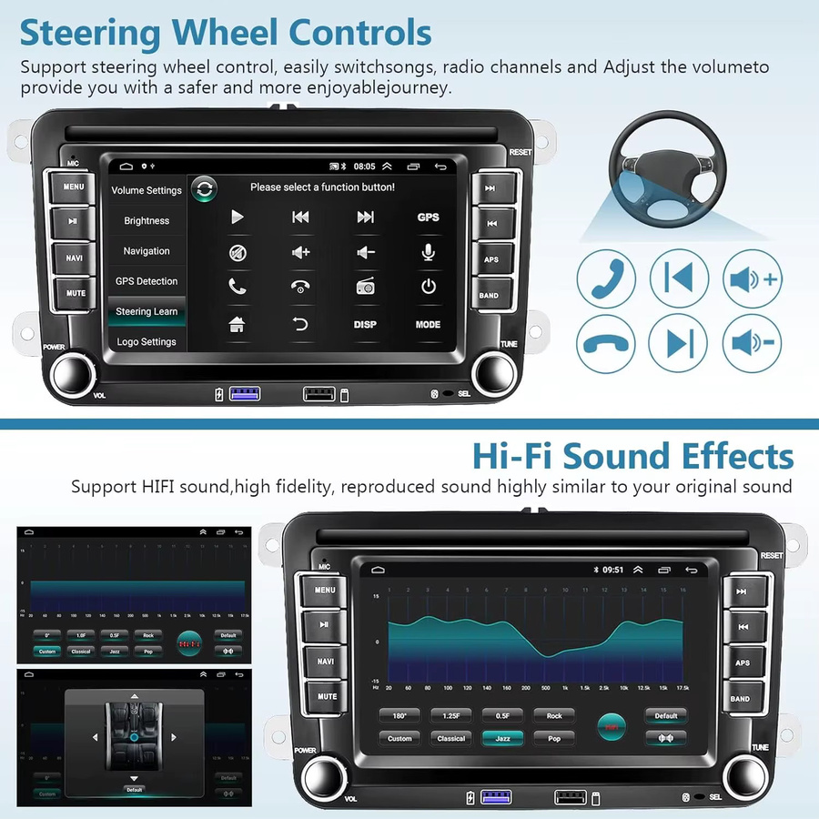 GEARELEC Android 13 Autoradio mit 7 Zoll Display und GPS in Schwarz für VW Volkswagen Skoda Octavia Golf 5 6 Touran Passat B6 Polo Jetta Caddy - Bild 5