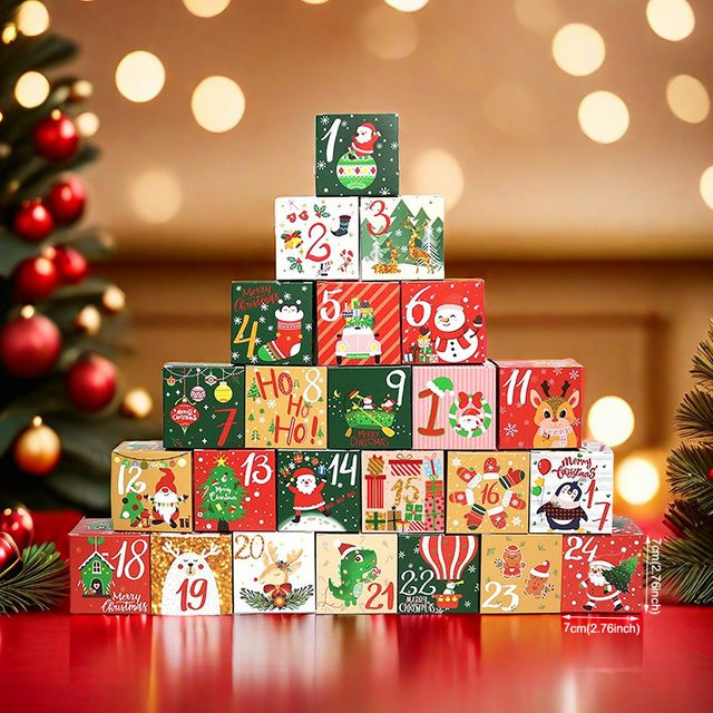 iSRCRAFT DIY Adventskalender Leckerli Boxen aus Kraftpapier im Vintage-Design, 24 Stück, Mehrfarbig - Bild 1