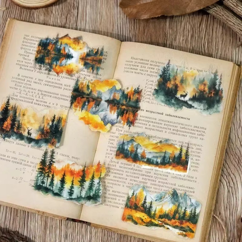 10 Stück leaffei Scrapbook Aufkleber mit Berglandschaft und Fluss Motiv, Multicolor, B: 12,5 cm x H: 10,6 cm - Bild 4