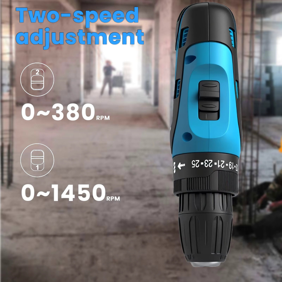 12V Kabelloser Elektroschrauber Set in Blau mit 2 Stück 3000mAh Akkus, 25+1 Drehmomentstufen, 2 Geschwindigkeiten und LED-Licht für Holz und Metall - Bild 6