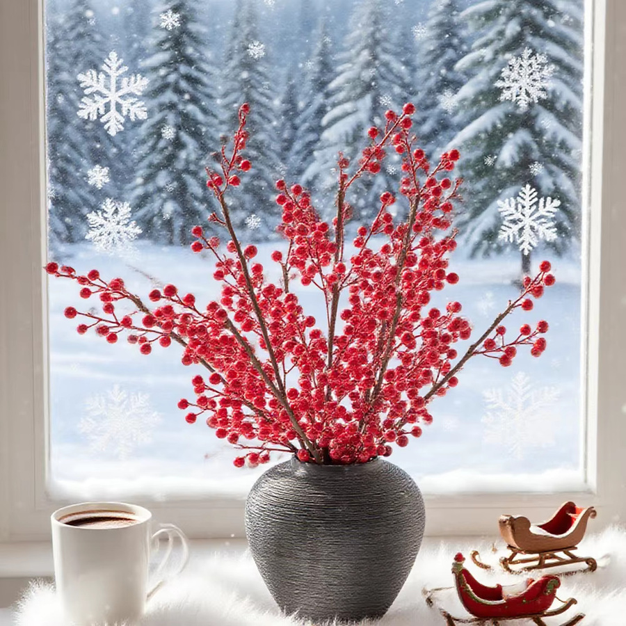 ZQCY Künstliche Pflanze Holly Little Red Fruit in Rot für Weihnachtsdekoration, Tischdekoration und Garten - Bild 5