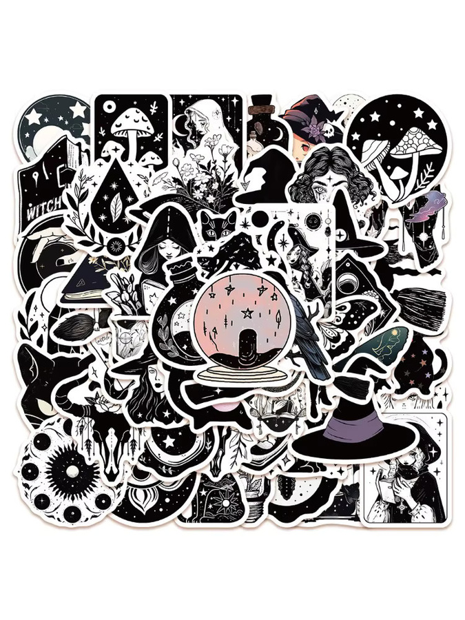 52-teiliges Set Hexen-Aufkleber in Schwarz und Weiß für DIY-Dekoration von Tagebüchern, Handyhüllen und Tassen von Sticker Story Store - Bild 6
