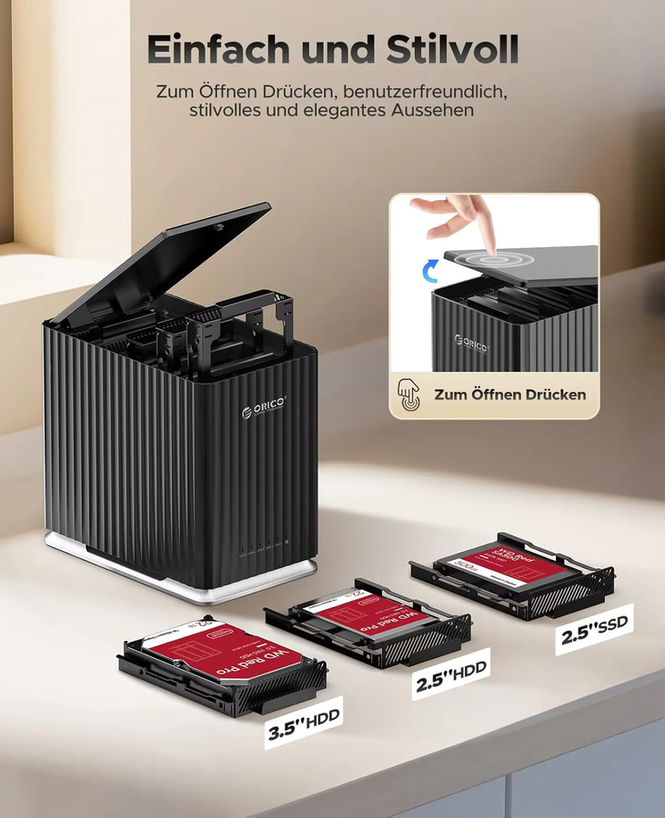 ORICO 5-Bay-Festplattengehäuse mit USB 3.1 Typ-C, werkzeugloses externes DAS-Gehäuse in Schwarz, Modell 9758C3 - Bild 2