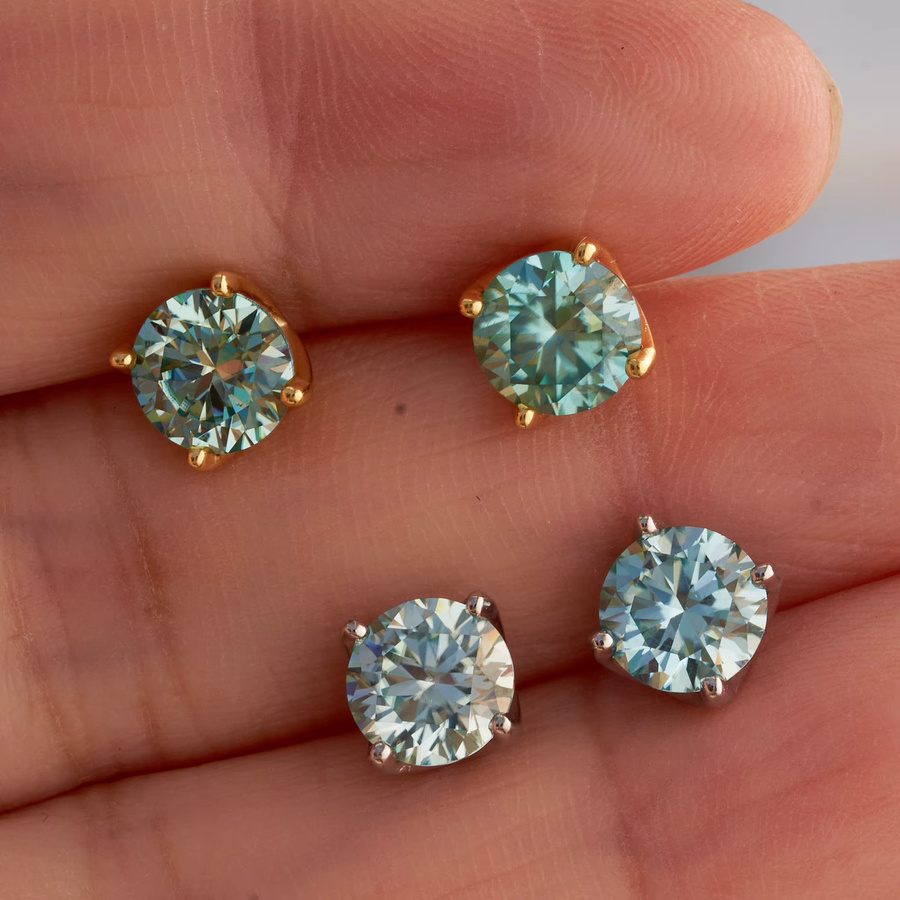 BIJOX STORY Ohrringe, 925 Silber, vergoldet, Moissanit, Diamant, blau-grün - Bild 2
