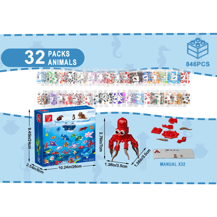 Yiran toy Meeres-Kompakt-Tiere Bausteinspielzeug 846 Teile - Bild 3