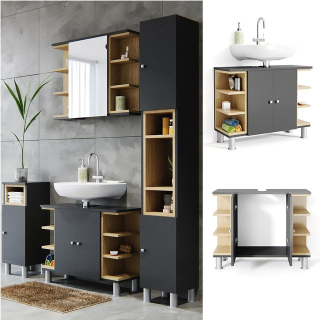 Vicco Waschbeckenunterschrank Aquis in Eiche Anthrazit - Bild 1