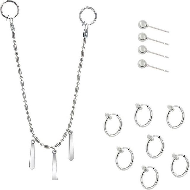 NewHopeTree Ohrringe und Lippennagel-Set, Aluminiumlegierung, Silber, Damen - Bild 1