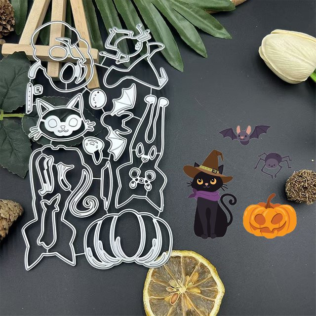 Metall-Schneideschablone Magische Katze für Halloween DIY Scrapbooking und Kartenbasteln in Silber - Bild 1