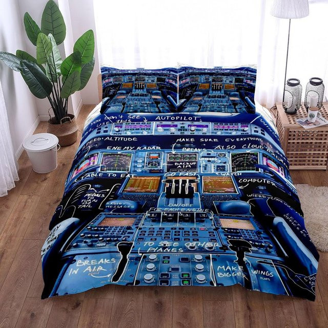 Bettwäsche Set A380 Airbus Cockpit von JMG Household Supplies in Blau, Material Mikrofaser Polyester, B/H: 140 x 210 cm - Bild 1