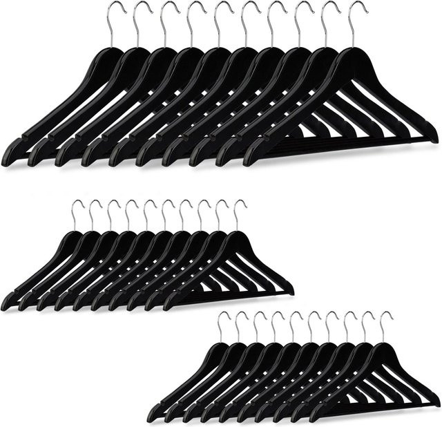 Relaxdays Kleiderbügel aus Ahornholz in Schwarz, 30er Set mit drehbarem Haken, Kerben und Kleiderstange, B/H/T: 22,5 x 44,5 x 1 cm - Bild 1