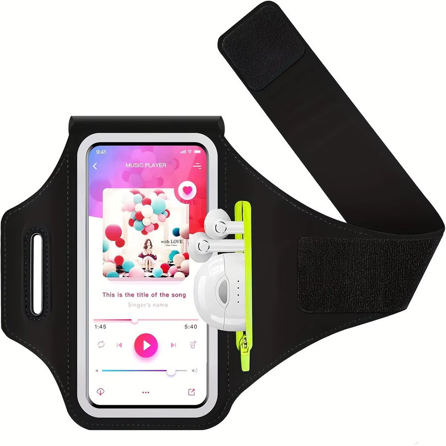 Wasserdichte Laufarmtasche in Schwarz für Smartphones bis 6,7 Zoll mit AirPods-Reißverschlusstasche - Bild 2