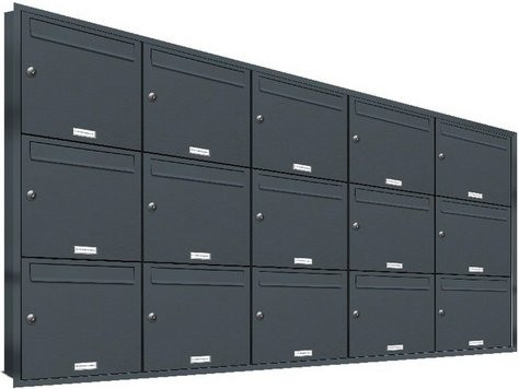 AL BRIEFKASTENSYSTEME Briefkasten für 15 Parteien, Unterputzmontage, grau, B/H/T: 195,5 x 106,6 x 11,6 cm - Bild 1