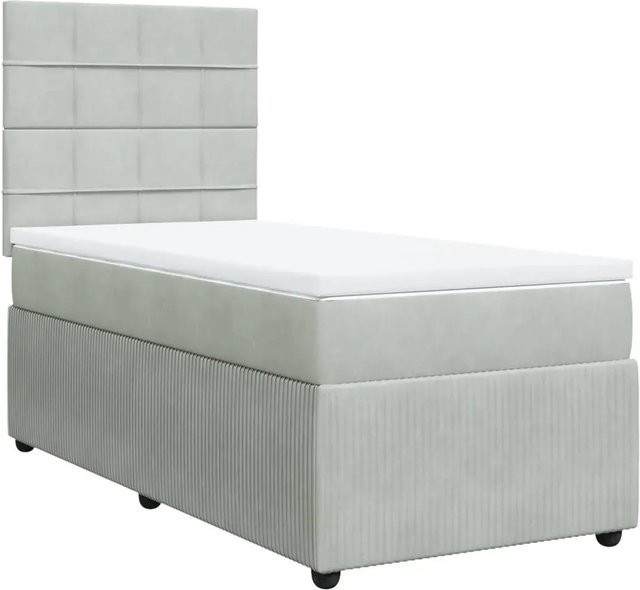 vidaXL Boxspringbett mit Matratze in Hellgrau aus Samt, Hybrid-Design mit Taschenfederkern, B/T/H: 90 x 190 x 140,5 cm - Bild 1