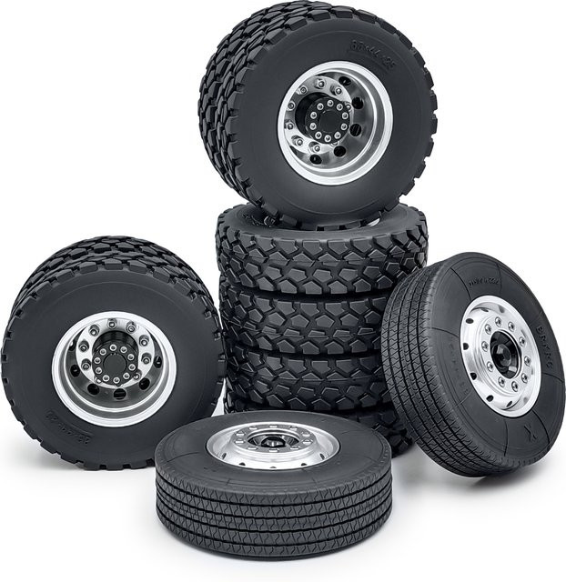 TRINOOD Tamiya 6x6 Räder Reifen Set, 1:14, Metall, Gummi, Zubehör - Bild 1
