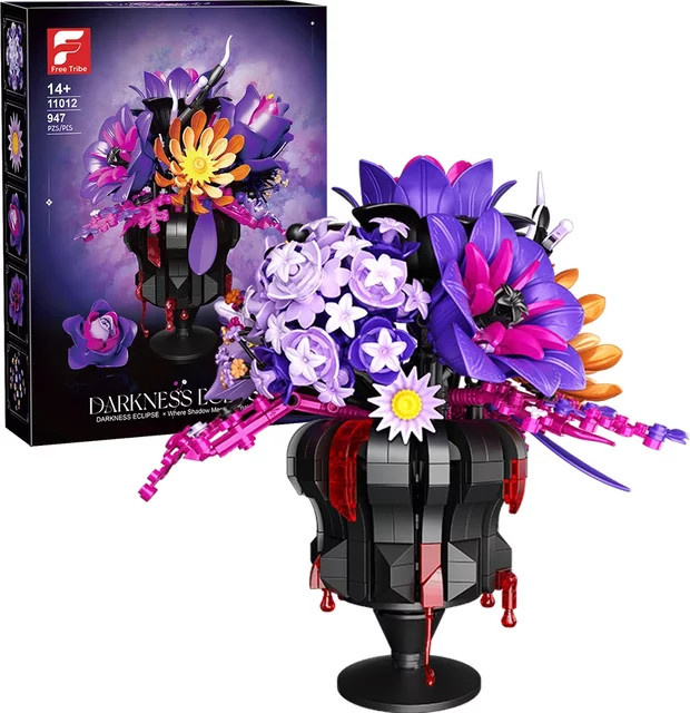 AMAZINGBLOKS DIY Bausteine Set Lila Blumenbouquet mit Vase als dekoratives Modell aus 947 Teilen - Bild 1