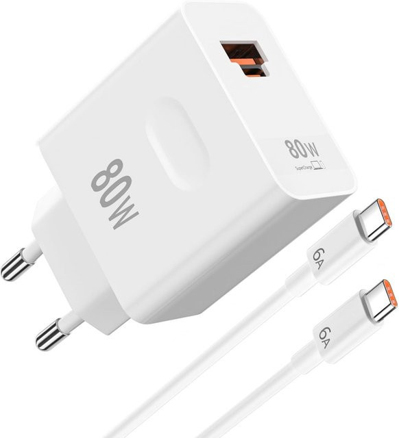 80W Schnellladegerät in Weiß mit 1m Typ-C Ladekabel für Honor und Huawei Smartphones - Bild 1