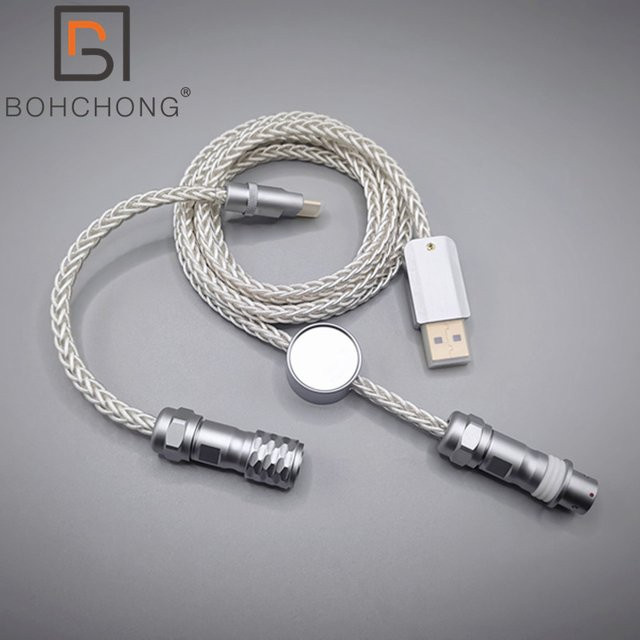 BOHCHONG USB Typ C Ladekabel aus versilbertem Einkristall-Kupfer in Blau für mechanische Tastaturen - Bild 1