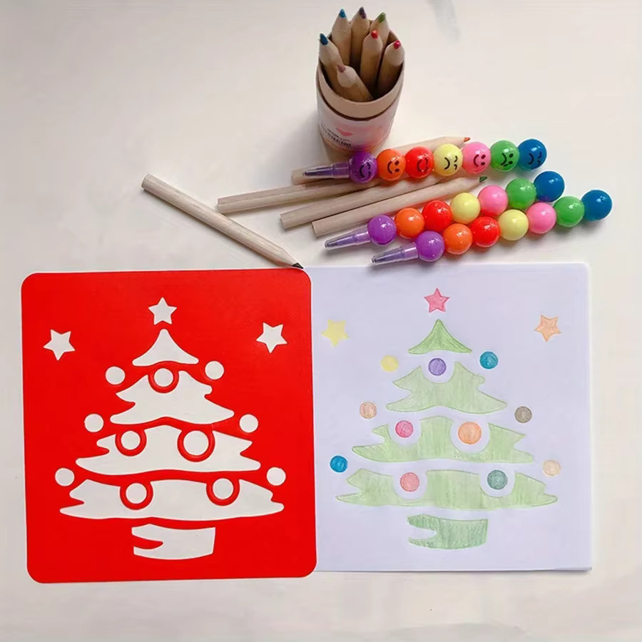 JXB Weihnachts-Malvorlage, Zeichenschablonen, Kunststoff, 6-teiliges Set - Bild 2