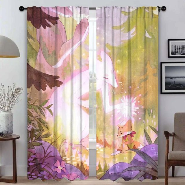Moderne halbtransparente Vorhänge mit Tiermotiv für Wohnzimmer und Küche, 2er-Set, Mehrfarbig, B: 50 cm, H: 70 cm - Bild 1