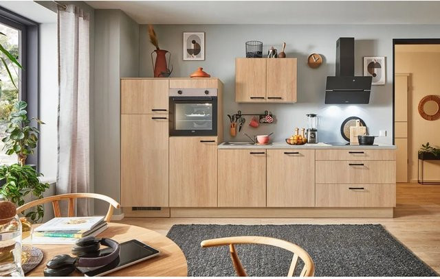 pino Küchenzeile Eiche Aviva mit 2 Geräteschränken, Farbe Braun, Breite: 330 cm - Bild 1