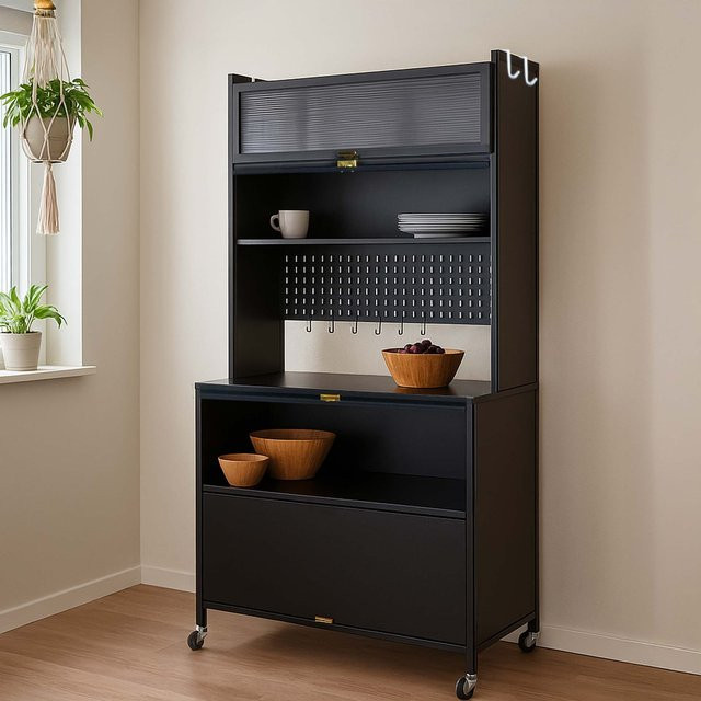 Küchenschrank MCW-O53 aus Metall mit Rollen in Schwarz, H x B x T: 175 x 80 x 42 cm - Bild 1