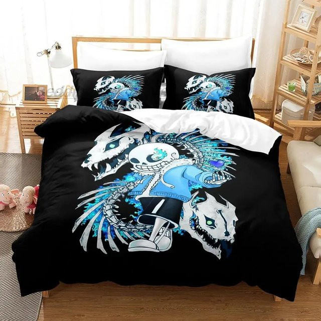 Wucifang Bags Undertale Sans Bettwäscheset mit Motiv, Schwarz, B/H: 70 x 133 cm - Bild 1