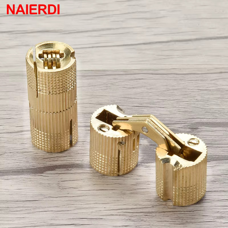 NAIERDI Zylindrische unsichtbare Schrankscharniere aus Messing in Gold für Möbel und Geschenkboxen, 8-18mm - Bild 2