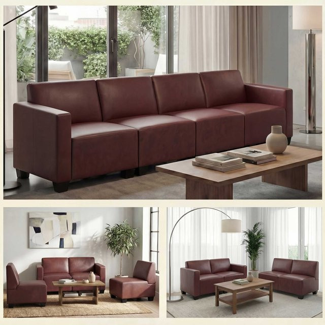 MCW Moncalieri Modular 4-Sitzer Sofa in Rot-Braun aus Kunstleder mit Massivholzrahmen - Bild 1