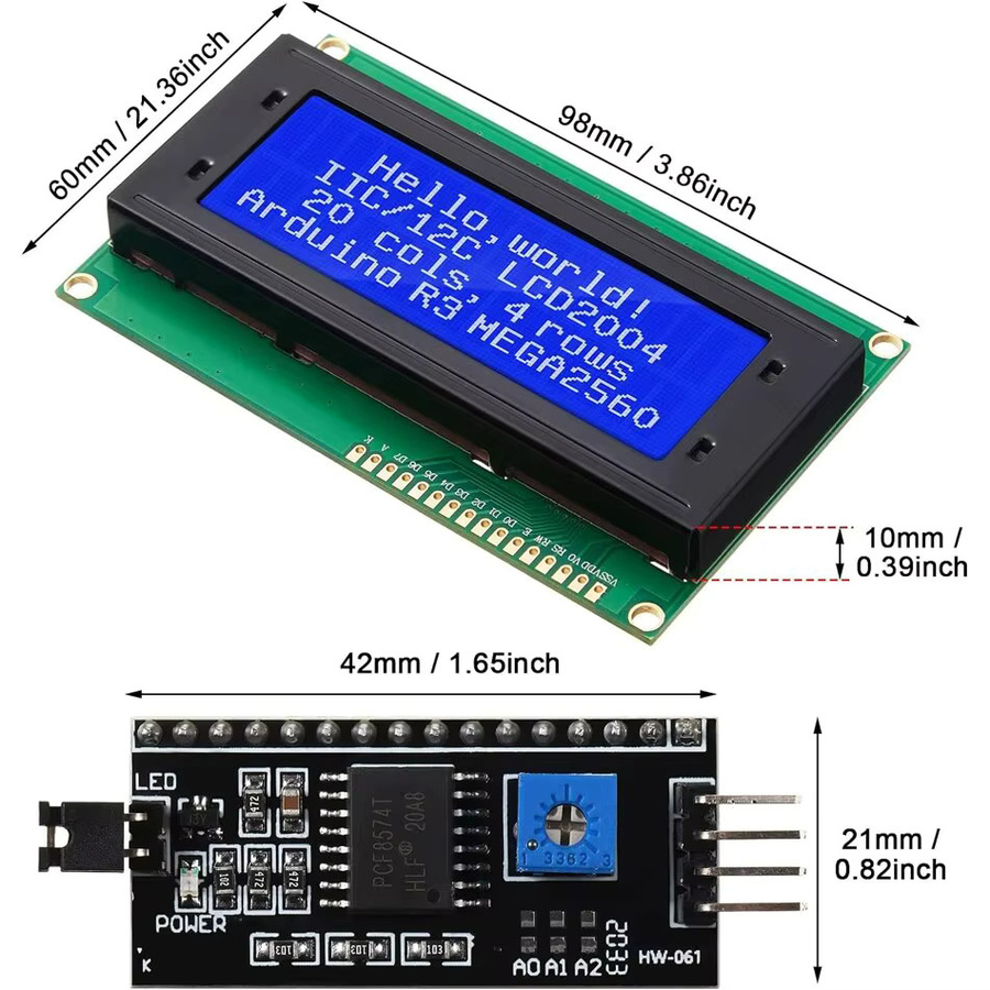 PENGHEKEJI LCD2004 LCD-Modul mit I2C-Schnittstellenadapter für Arduino, 20 x 4 Zeichenanzeige in Blau, Grün oder Weiß - Bild 2