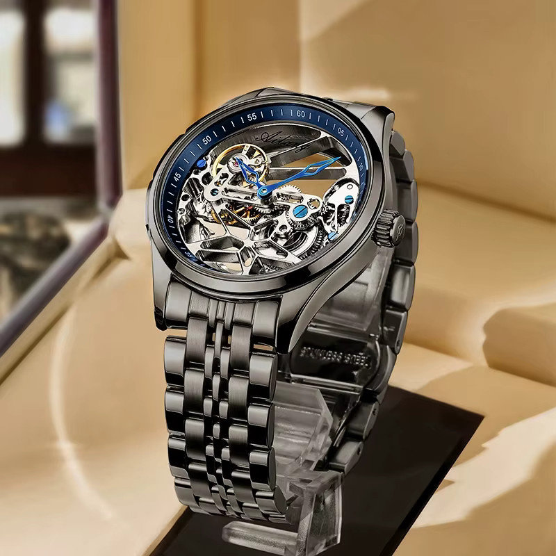 AILANG Armbanduhr Automatik, Edelstahl, Schwarz Blau, Herren - Bild 3