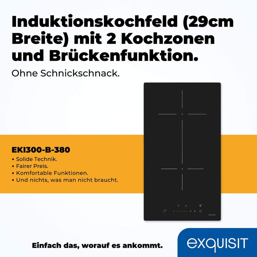 Exquisit EKI300-B-380 Induktionskochfeld in Schwarz mit Power Boost und Topferkennung - Bild 2
