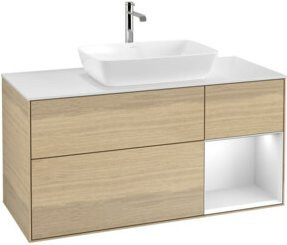 V&B Waschtischunterschrank Finion in Weiß mit Eichenregal, Breite: 120 cm, Tiefe: 50,1 cm, Höhe: 50,1 cm - Bild 1