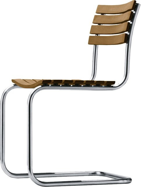 Thonet S 40 Freischwinger All Seasons in Braun mit Iroko und Edelstahl - Bild 1