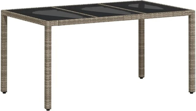 Furnicato Gartentisch aus PE-Rattan mit Hartglasplatte in Grau, B/T/H: 150 x 90 x 75 cm - Bild 1