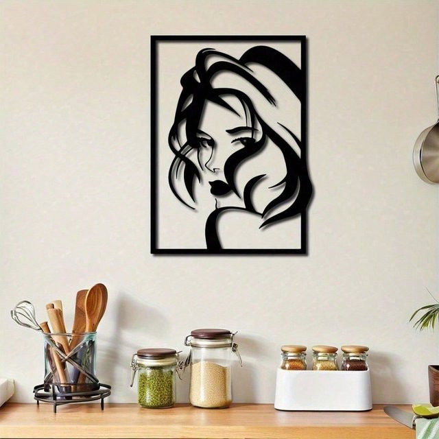 CIFBUY Wandkunst aus Metall in Schwarz und Weiß mit minimalistischer weiblicher Silhouette zur Wandmontage - Bild 1