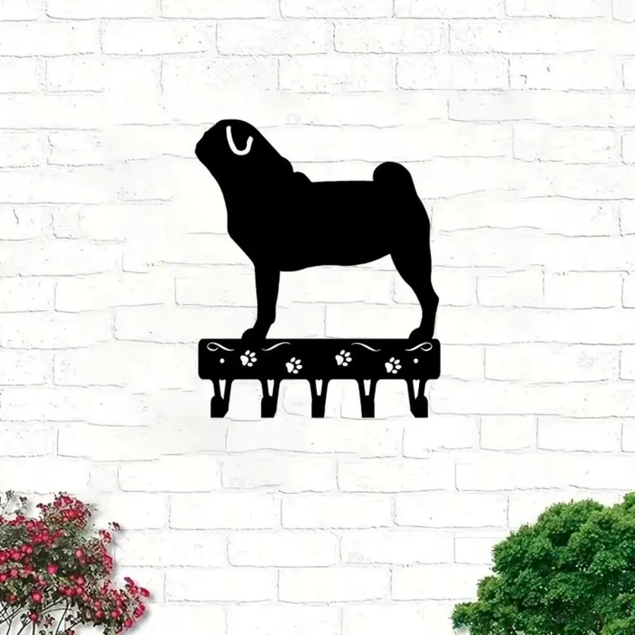 CIFBUY Metall-Wandkunst Mops-Schlüsselhalter mit Eisenhaken in Schwarz - Bild 3