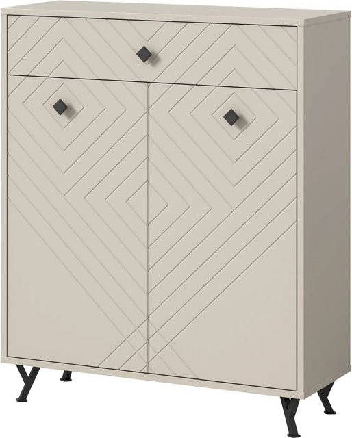 Schuhschrank Apunti von Inn.Furn in Sand mit Fräsungen, B/T/H: 80 x 35 x 100 cm - Bild 1