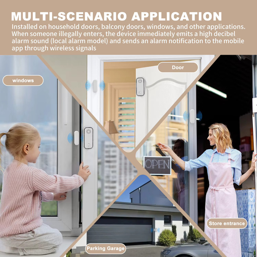Tuya Smart WiFi Fenster-Vibrationsalarm mit App-Steuerung und Alexa/Google Home Kompatibilität, Weiß - Bild 3