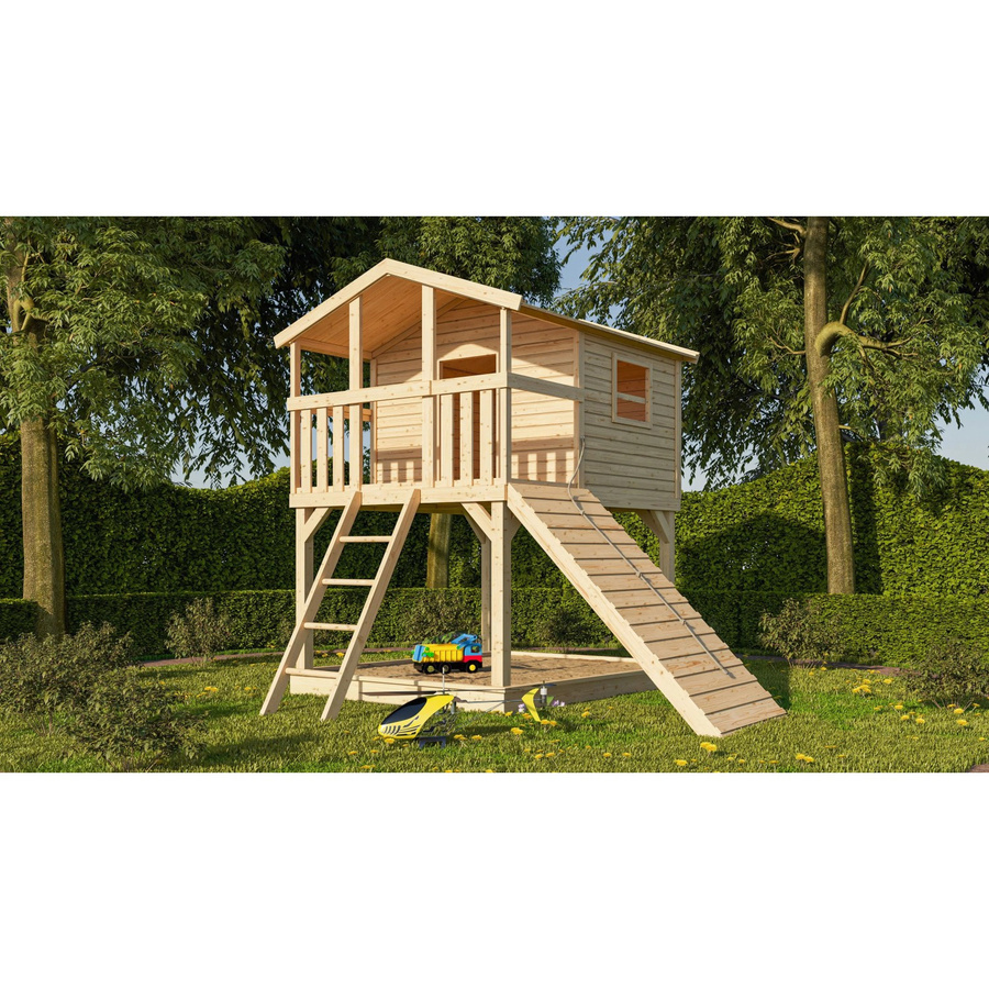 Karibu Stelzenhaus Benjamin Holzrampe Naturbelassen, B/H/T: 198 x 309 x 244 cm, Natur-Braun - Bild 2