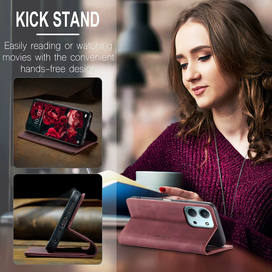 Luxuriöse Retro-Lederhülle für Xiaomi Redmi 15C 4G und Redmi 14C 4G in Braun mit Kartenfächern und Standfunktion - Bild 4