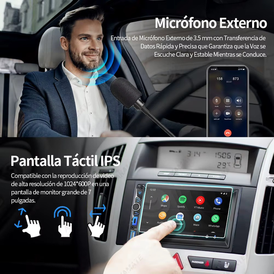 AKAMATE 7 Zoll Autoradio mit WinCE System, MP5-Player, Bluetooth, CarPlay und Android Auto, Schwarz - Bild 3