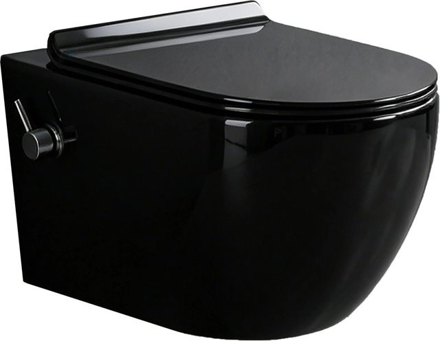 Glasdeals Wand Dusch-WC TAHARET in Schwarz, spülrandlos aus Keramik inklusive WC-Sitz und Deckel - Bild 1